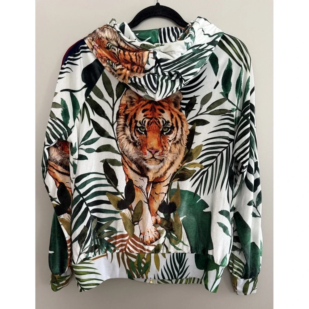 Aviator Nation Tiger Jungle Classic Full Zip Hoodie Velvet White Unisex Medium - Picture 2 of 14
